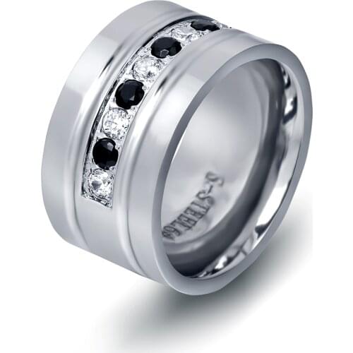 Wholesale Two Color 316L Stainless Steel CZ Zircon Channel Setting Ring For Women Birthday gift