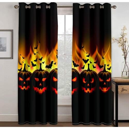 Flame Pumpkin Pattern Printing Perforated Blackout Curtains for Living Room Bedroom Curtains Blackout 90% Machine Washable