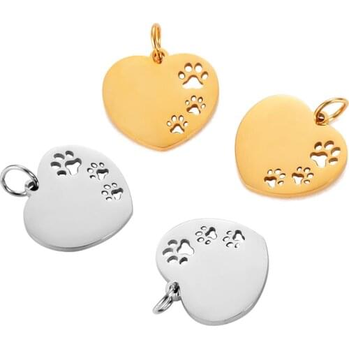 10pcs Stainless Steel Heart Charm Pendant for Diy Jewelry Making Bear Dog Pet Paw Charms Jewelry Findings Making Accessories