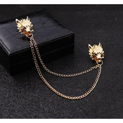 Luxury Stainless Steel Broche Collar Pin Brooches For Mens Suit Shirt Women Retro Brooch Jewelry Accessories Wolf Head Corsage