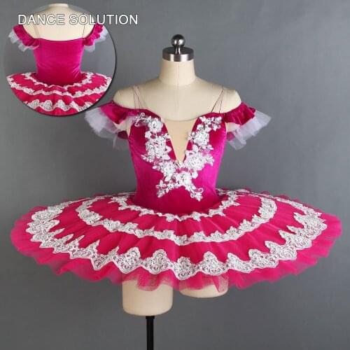 Rose Red Velvet Top V-neck Appliques Bodice Pre-professional Ballet Tutu Pancake Dancing Tutus for Adult & Girl Dancewear BLL121
