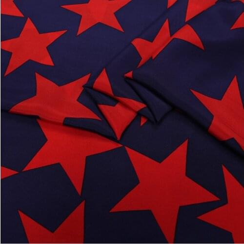 Classic Red Stars Print Dark Blue Pure Mulberry Silk Fabric Crepe De Chine Skin Friendly Smooth Dress Telas By The Meter