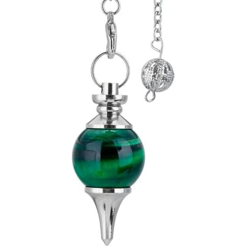SUNYIK Green Tigers Eye Gem Crystal Ball Bead Healing Dowsing Reiki Chakra Pendulum with Chain