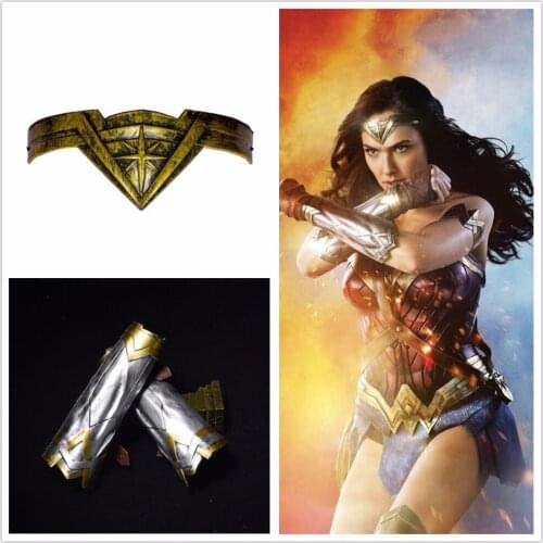 Super hero Wonder Women Diana Prince Cosplay Armband Gauntlet and Tiara Headband Crown Wrist Superhero Accessories Props
