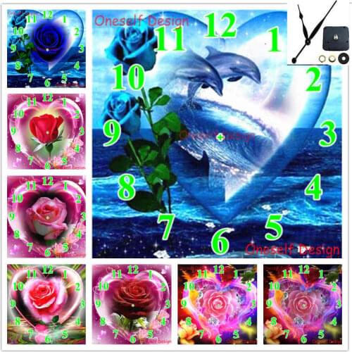 Decortion home wall sticker 5d diamond mosaic sale diamond painting Mechanical clock heart flower diamond embroidery full clock
