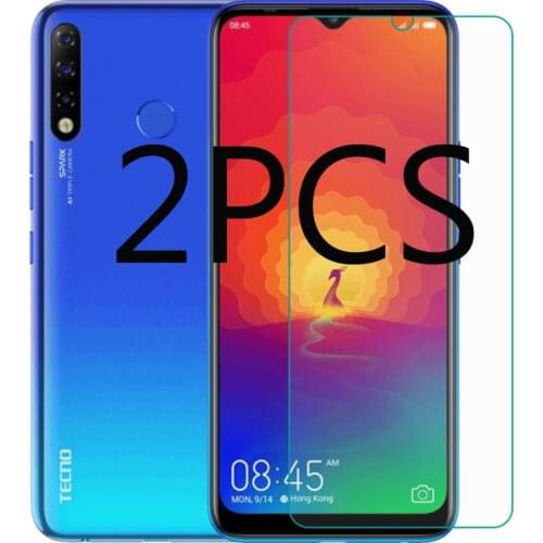 2PCS Tempered Glass On For Tecno Spark 4 GLASS 9H 2.5D Protective Film Clear LCD Screen Protector Phone cover Guard