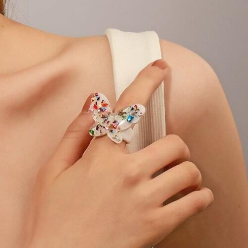 Fashion Cute Multicolor Acrylic Butterfly Ring Creative Womens Party Animal Colour Ring Accessories Charming Girl Jewelry