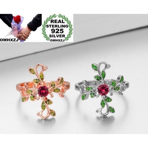 OMHXZJ Wholesale European Fashion Woman Girl Party Wedding Gift Flower AAA Zircon 925 Sterling Silver 18KT Rose Gold Ring RR398