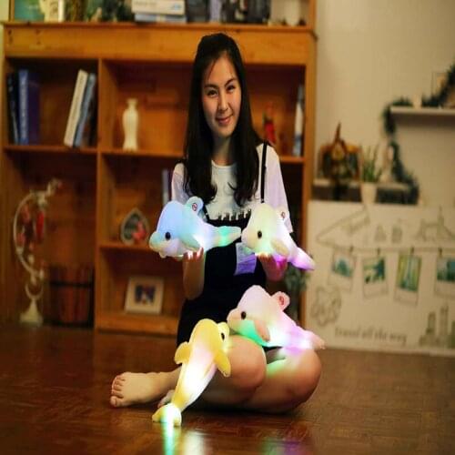 1pc 32cm Creative Light Up LED dolphin Stuffed Animals Luminous Plush Toy Colorful Glowing Pillows Christmas Gift for Kids
