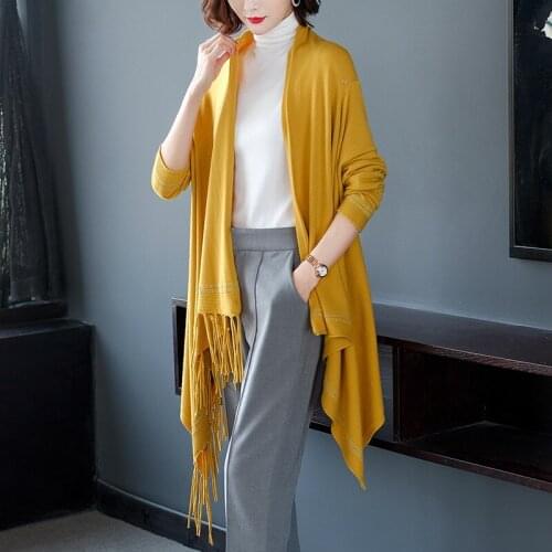 2019 Vintage Ethnic Style Irregular Sweaters Cardigan Women Colorful Tassel Knitting Shawl Sweater Outwear Loose Knitwear AA5049