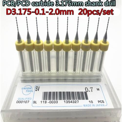 3.175mm petiole 0.1mm-2.0mm 20pcs/set PCB PCD Carbide shank drill Processing circuit board, etc Free shipping