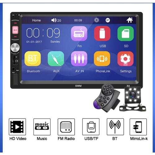 7 inch HD Car MP5 Multimedia player X4 Support steering wheel control Colorful button lights Mobile phone interconnection FM