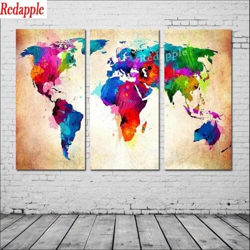 5d Diy Diamond Painting World Map Landscape full square round Mosaic Picture Of Rhinestone diamond embroidery mosaic 3pcs decor