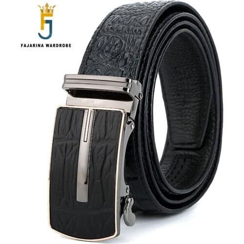 FAJARINA Brand Mens Genuine Leather Automatic Belts Mens Quality Alligator Pattern Cowhide Casual Belt Men 3.5cm Width N17FJ42