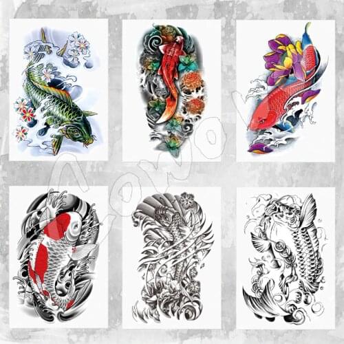 Body Art Beauty Makeup Cool Green Japanese Carp Tattoo 15D Waterproof Temporary Tattoo Stickers
