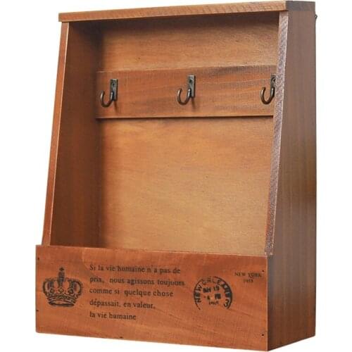 Wooden Key Storage Cabinet Mail And Key Holder Box With Hanging Hooks Mail Organizer For Entryway,Living Room,Hallway