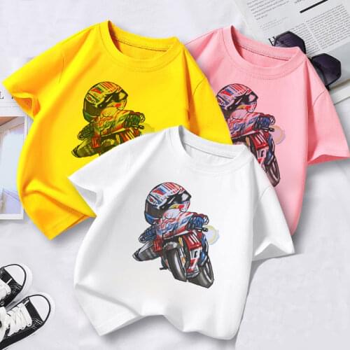 Childrens T-Shirts For Boys And Girls Round Neck Unisex Motorcycle Printing Short-Sleeved Clothing Youth Clothing 2-9 Years Old