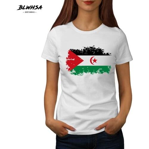 BLWHSA New Western Sahara Flag Printing T shirt Women Fashion Cotton Funny T-shirts Western Sahara National Flag Women Tees