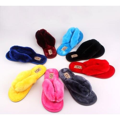 Hot Sale Natural Sheepskin Winter Warm Fur Slippers Women Home Shoes Women Indoor Slipper 2020 Luxury Furry Slippers