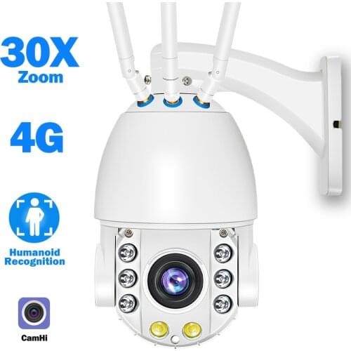 IP Security Camera 1080P 4G SIM Card CCTV Camera Outdoor 30X Optical Zoom PTZ Security Camera 80M Color Night Vision Metal Camhi