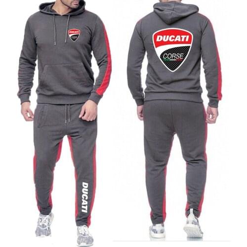 2021 Mens Ducati Logo 2 Pieces Sets Tracksuit Hooded Sweatshirt+pants Pullover Popular Hoodie Sportwear Suit Casual Mans