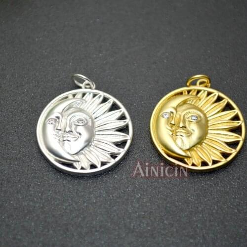 5pcs Sunflower Round Shape Matt Pendant Sun Moon Face Gold Silver Plating Jewelry DIy Jewelry Making Findings