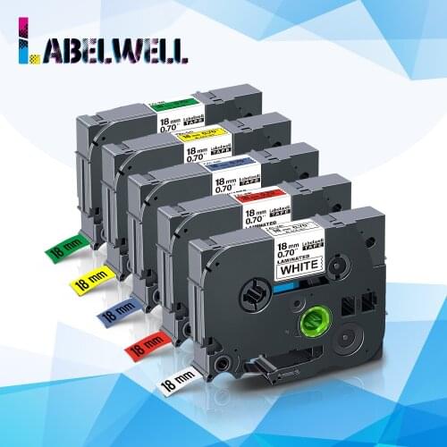 Labelwell 5PK Multicolor Tze-241 tze-441 tze-541 tze-641 tze-741 18mm Laminated Label Tape Cassette for Brother P-Touch printer