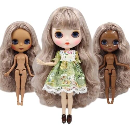 ICY DBS Blyth doll 1/6 bjd golden mix violet hair joint body white matte face dark skin 30cm toy