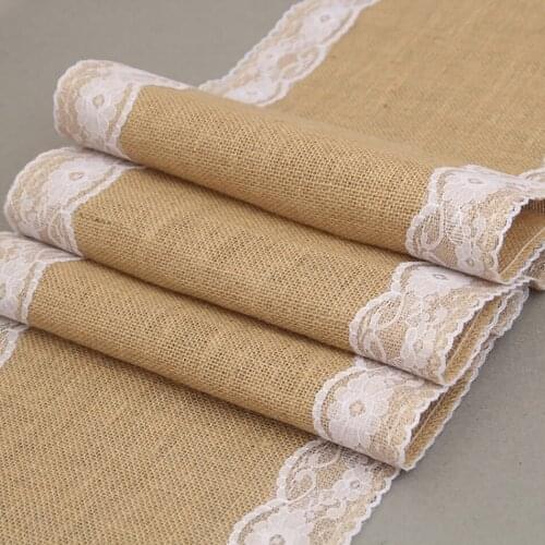 Linen Table Runner Natural Retro Jute Lace Table Cloth Living Room DIY Art Wedding Christmas Decorations for Home Table
