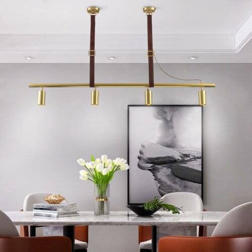Minimalist strip chandelier brass light luxury restaurant chandelier three creative bar table lamp personality tea shop table