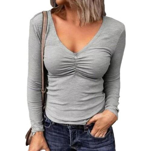 Fashion Woman Blouses 2021 Lady Ribbing T-Shirt Solid Color Pullover Slim Fit Long Sleeve Female Slim Blouse Tops for Daily Wear