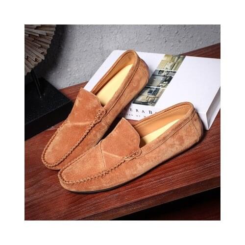 2020 Newest Grey Mens Shoes Slip-On Leather Shoes Casual Male Shoes Adult Camel Color Driving Moccasin Soft Non-slip Loafers
