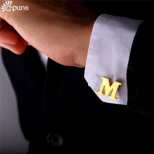 Men Cufflinks Alphabet Letter M French Nail Business Shirts Trendy Accessories yellow Gold color Men Gift C2043G