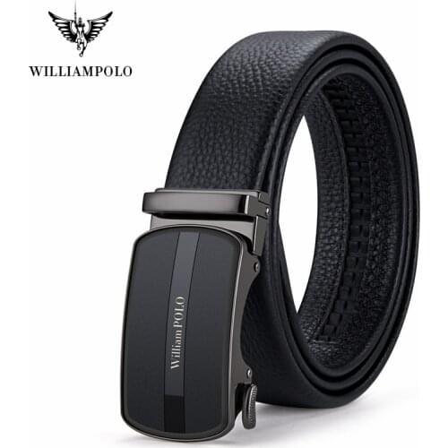 WILLIAMPOLO Genuine Leather For Mens Belt High Quality Buckle Jeans Cowskin Casual Belts Business Cowboy Waistband Male Fashion