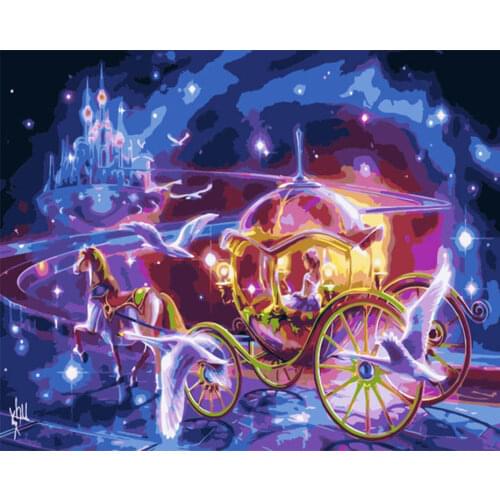 FSBCGT Ride A Carriage Star Princess Pictures Acrylic Oil Painting By Numbers Hand Painted Cartoon Girl Art Gift Home Decor