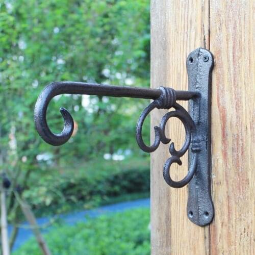Black Cast Iron Hanging Flower Pot Wall Rack European Vintage Home Garden Decor Heavy Metal Wall Mounted Hook For Flower Basket