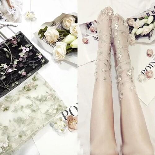 2018 flower embroidery crystal Harajuku goth punk series cool female essential hollow thin short socks women sexy socks