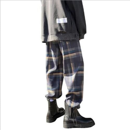 New casual pants mens loose trendy brand handsome leg-fitting sports pants Korean version of the trend of retro plaid pants