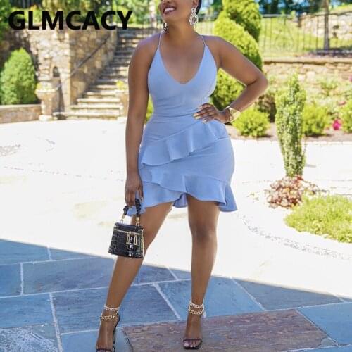 Halter Ruffles Bodycon Mini Dress Summer Sexy Beach Holiday Dress