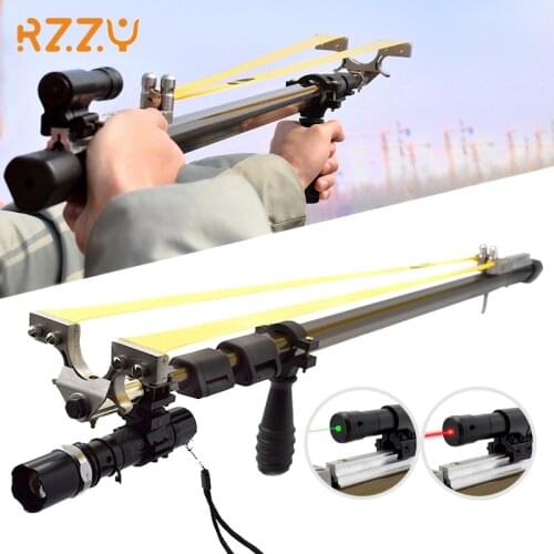Hunting Slingshot Red and Green Laser High PowerStraight Rod Telescopic Folding Catapult Bow for Outdoor Sports Shooting New