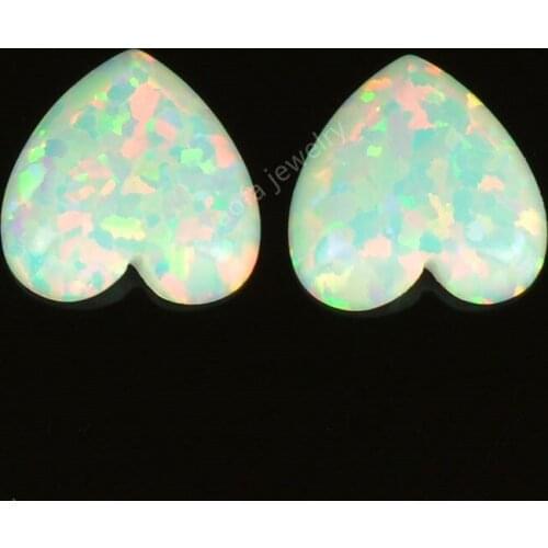 Wholesale OP17 white opal stone loose gemstones heart shape flat cabochon synthetic stone for jewelry making