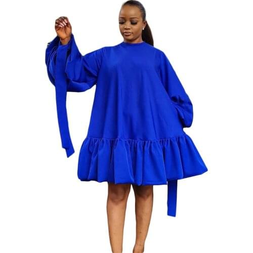 2021 Autumn Winter Long Sleeve Dresses African Plus Size Ruffle Boubou Women Ankara Midi Dress Kaftan Hippie Clothes Outfits
