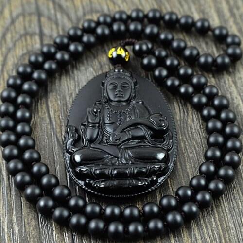 Natural Obsidian Beads Necklace Pendant popular men and women fashion boutique jewelry Guanyin Obsidian Jade Pendant Necklace Pe