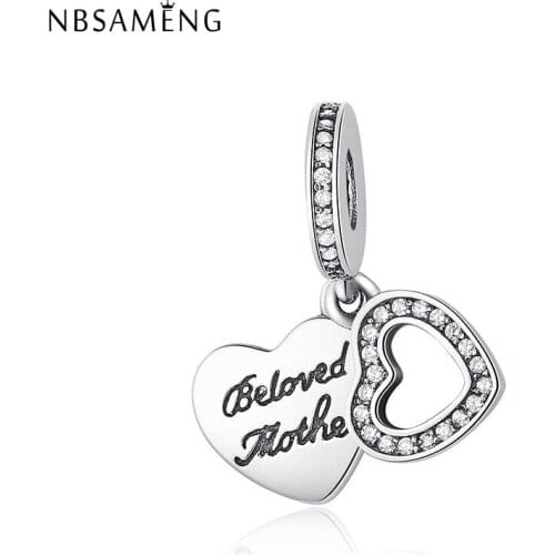 925 Sterling Silver Charms For Jewelry Making Fit Bracelet Crystal Beloved Mother Beads Women Necklace Charm Pendant