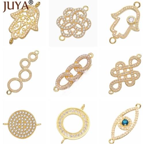 Supplies For Jewelry Wholesale 9 Pieces Copper Micro Pave AAA Zircon Rhinestone Charm Connectors For Women DIY Craft Jewelry
