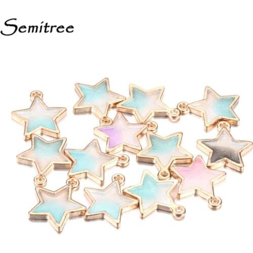 Semitree 10pcs/lot Bling Star Charms Pendant Drip Gradient Necklace Earring Findings DIY Jewelry Making Handicraft Accessories