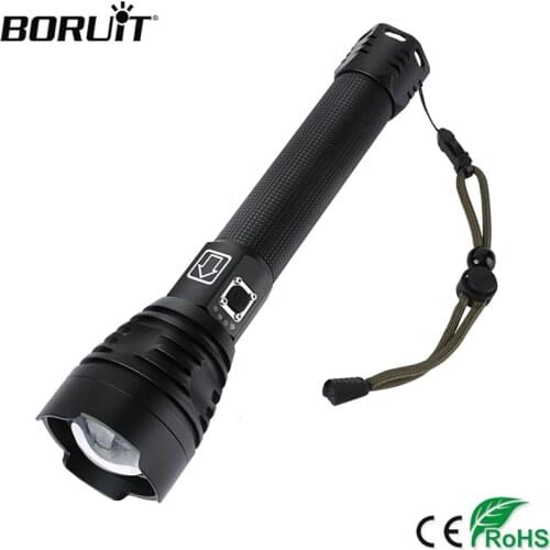 BORUiT XHP90.2 LED Flashlight 8000LM 3-Mode Zoom Powerful Rechargeable 18650/26650 Waterproof LanternCamping Hunting Light