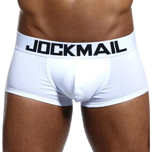 JOCKMAIL 6PCS/Lot Classic Basics White Solid cotton Sexy Men Underwear Boxer Shorts U Convex Gay penis Pouch trunks Men panties