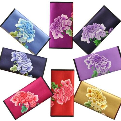 Lots 5pcs Chinese 100% Hademade Embroidered Flower 3 Folding Silk Wallet Handcraft Gift