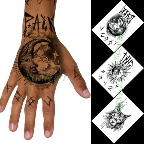 Waterproof Temporary Tattoo Sticker Sun Moon Star Letter Tiger Stickers In Hand Flash Tattoo Fake Tattoo for Men Women 3 Pcs